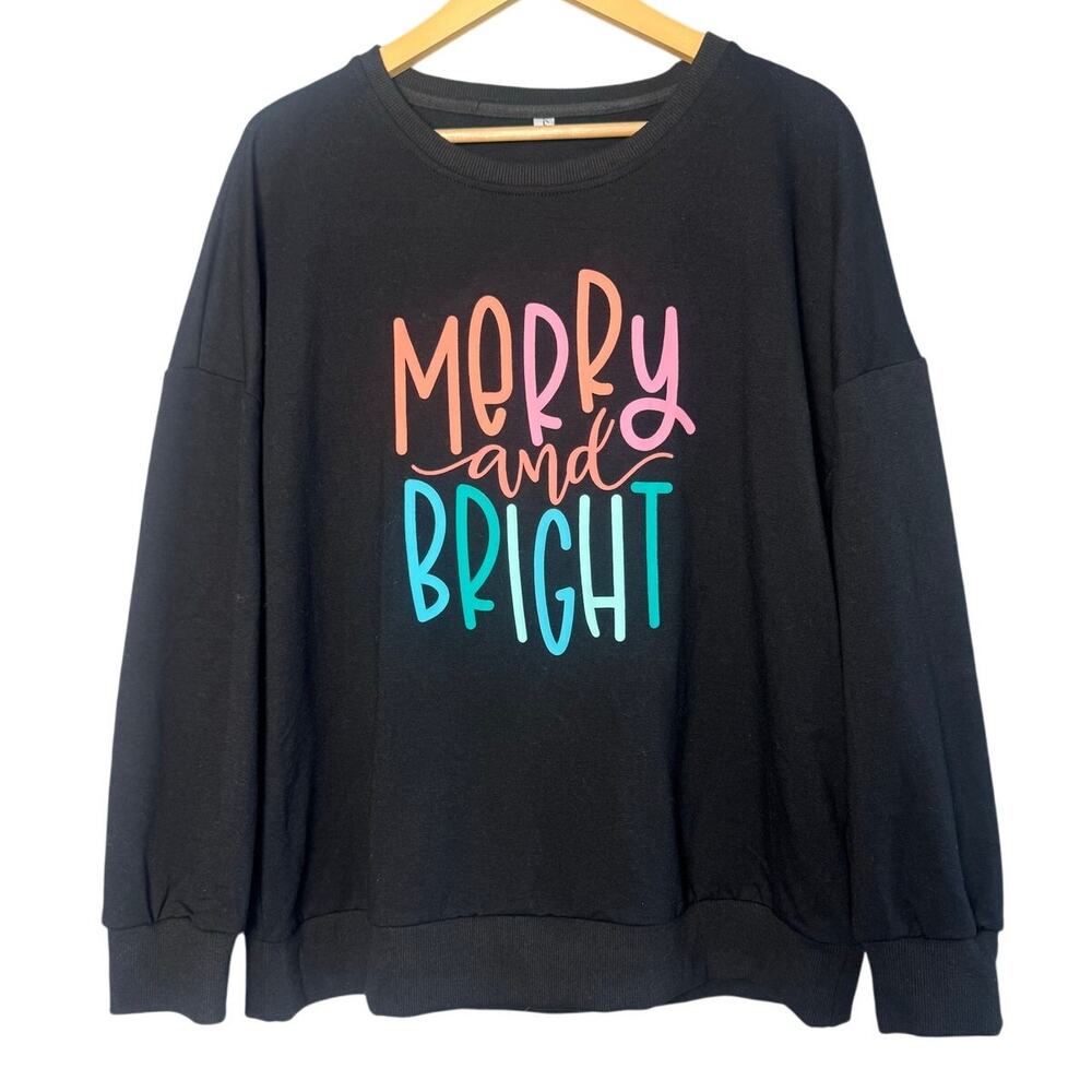 Unbranded Merry and Bright Graphic Sweatshirt Black Size Large Cozy Fit